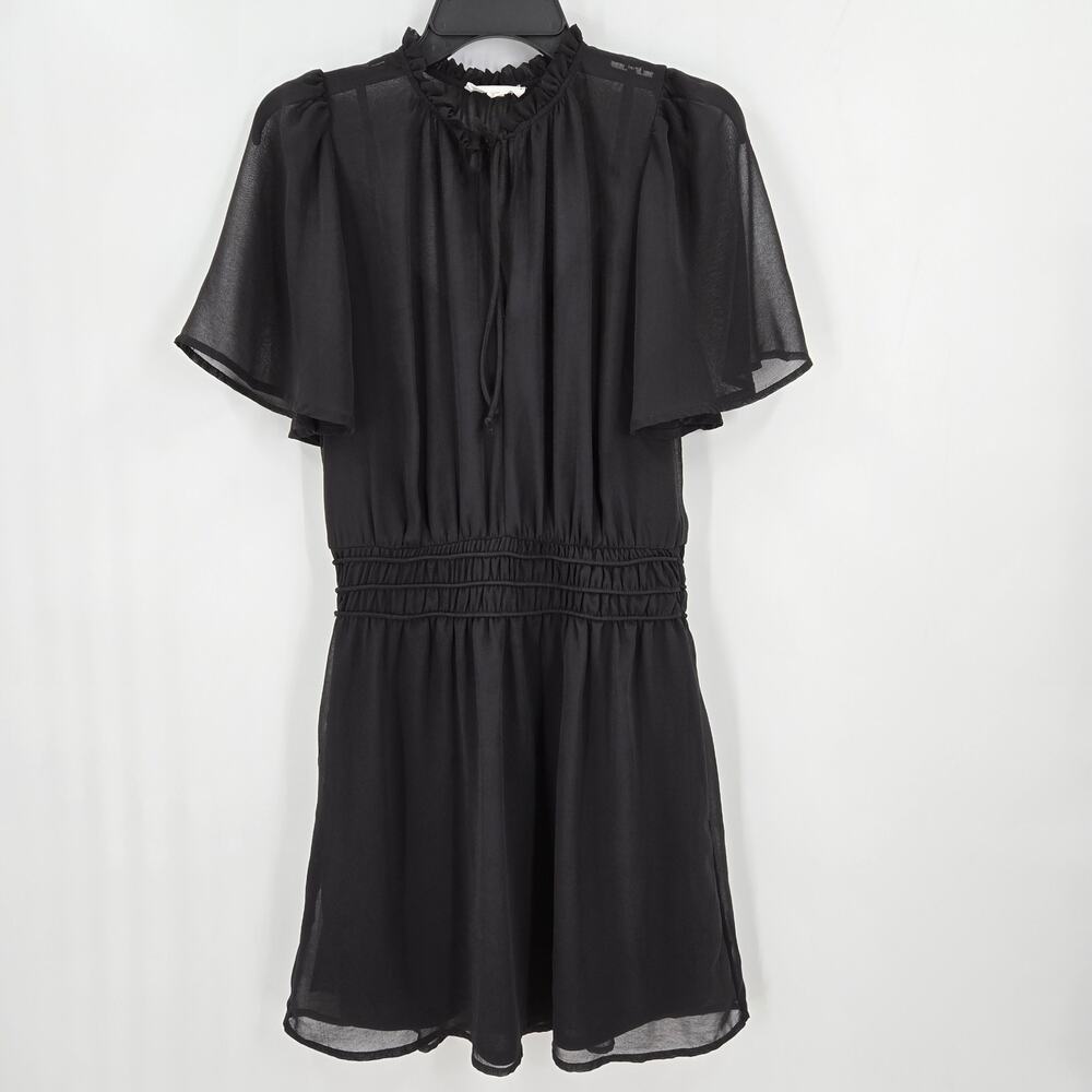 Socialite Black Sheer Smocked Waist Front Tie Mini Dress
